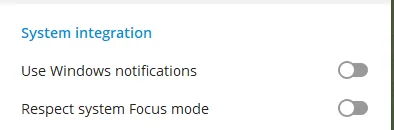 Telegram Desktop system integration settings